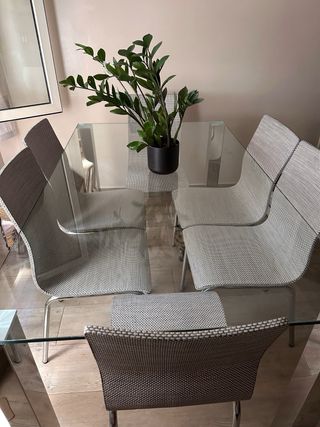 Mesa cristal + 6 sillas