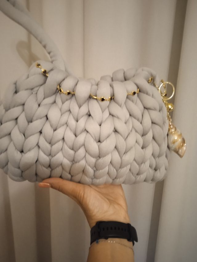 1 Borse a Maglia Chunky - Grigio  ciondolo e charm