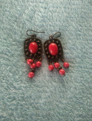 5 pares pendientes - plata, rojo