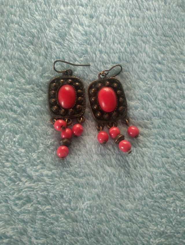 5 pares pendientes - plata, rojo