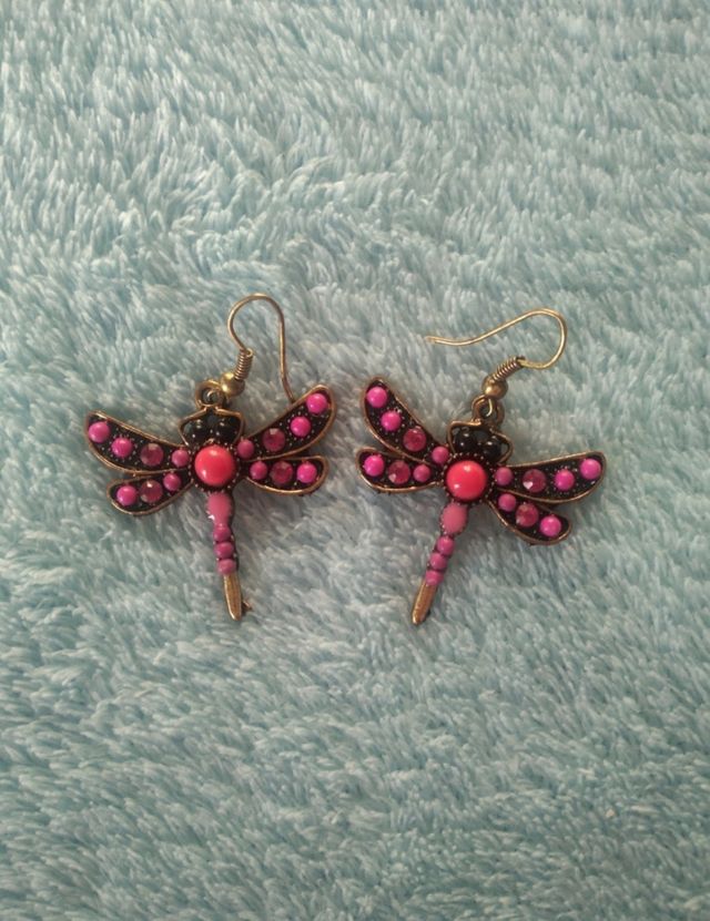 5 pares pendientes - plata, rojo