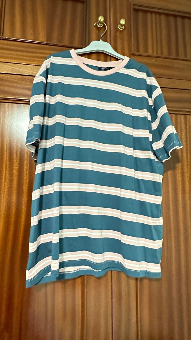 Camiseta rayas rosa-teal