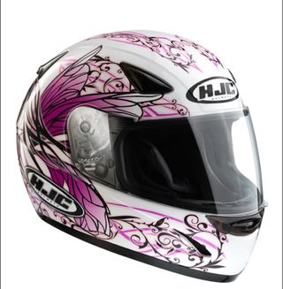 Casco moto HJC, blanco y rosa