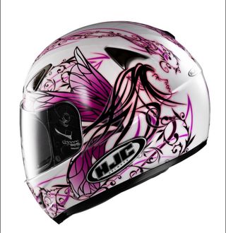 Casco moto HJC, blanco y rosa