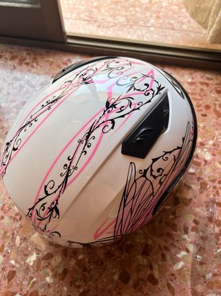 Casco moto HJC, blanco y rosa