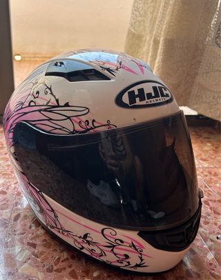 Casco moto HJC, blanco y rosa
