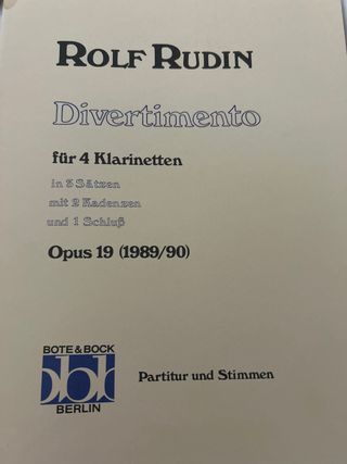 Divertimento op.19 - Quartetto per clarinetti Rolf Rudin