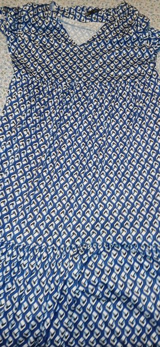 Vestido largo azul y blanco