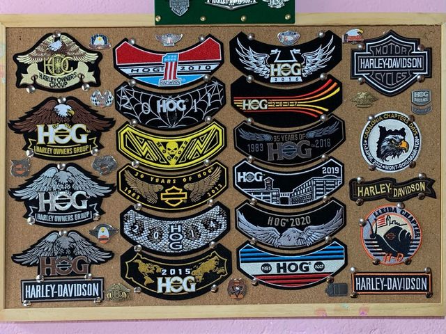 Coleção de remendos e alfinetes HOG e Harley Davidson