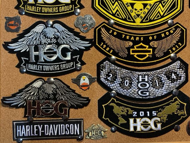 Coleção de remendos e alfinetes HOG e Harley Davidson