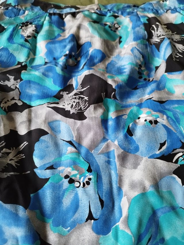 Gonna seta fiori blu grigio