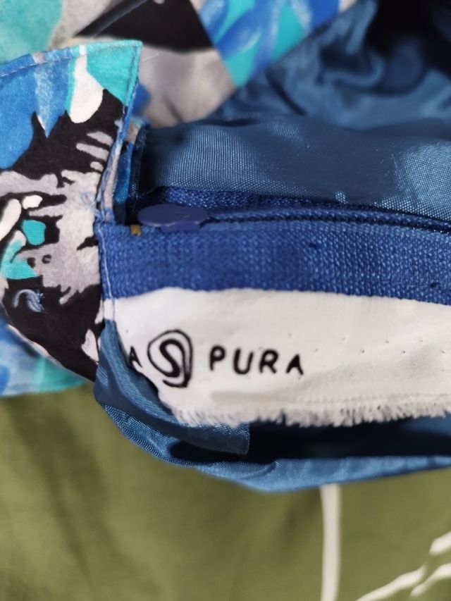 Gonna seta fiori blu grigio