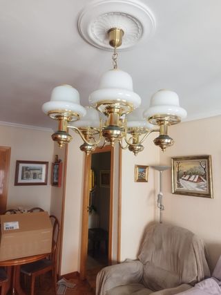 Lampara techo 5 brazos dorada