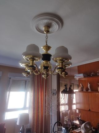Lampara techo 5 brazos dorada