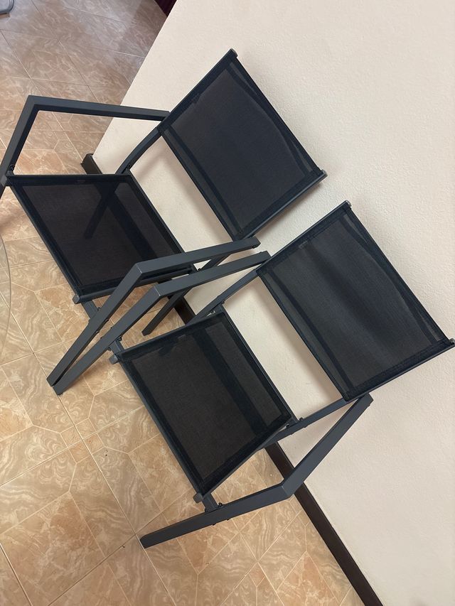 2 Sillas de balcón o terraza - Acero y Textil gris