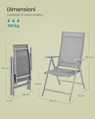 Sedie da Giardino, Set di 2 Sedie Pieghevoli, per 