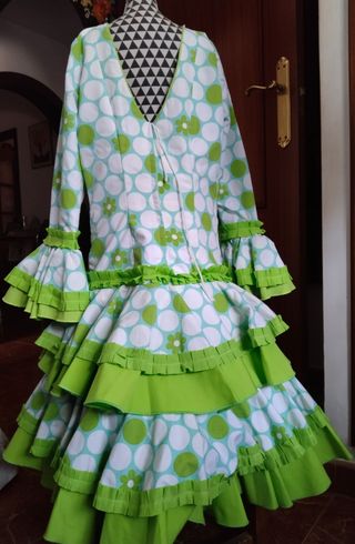 Vestido Flamenca niña lunares verde blanco