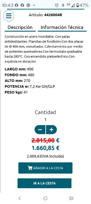 Crepera industrial doble a gas