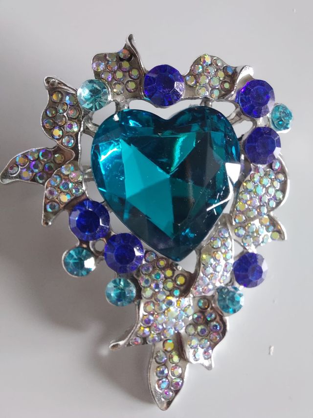 Broche corazón turquesa plateado joya mujer regalo