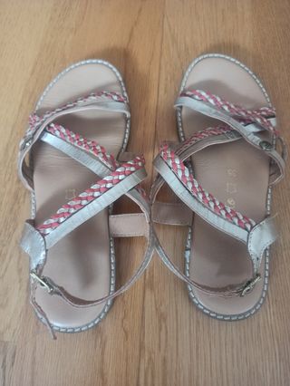 Sandalias Piel niña talla 35 - beige/dorado