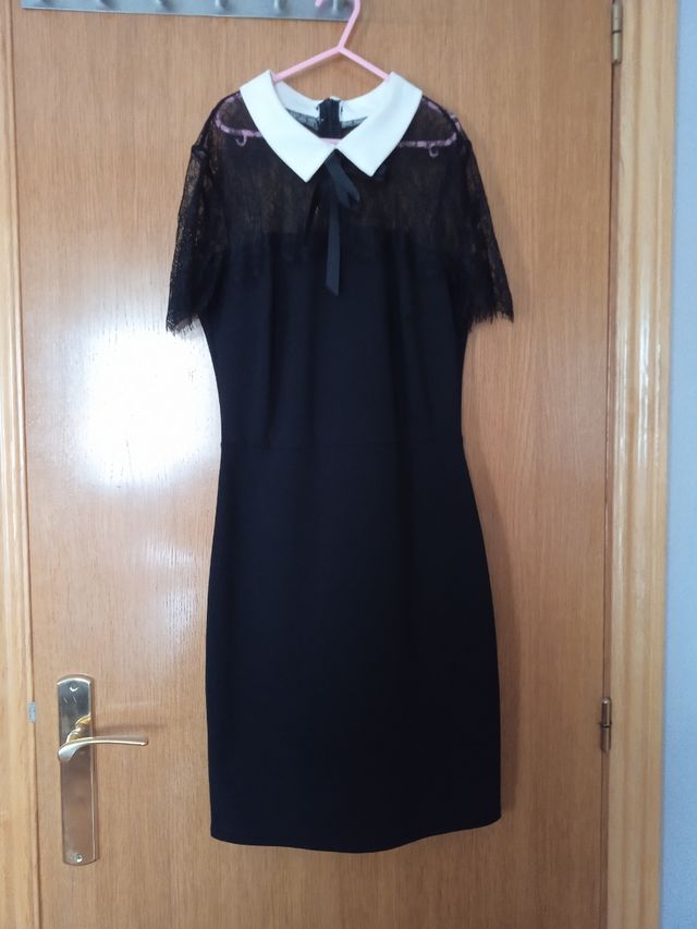 Vestido negro encaje blanco