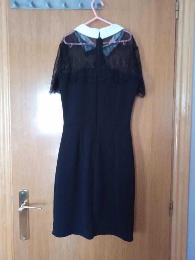 Vestido negro encaje blanco