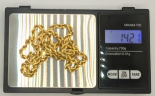 Cadena Salomónica de oro de 18k, 14.21 gr, 54 cm.