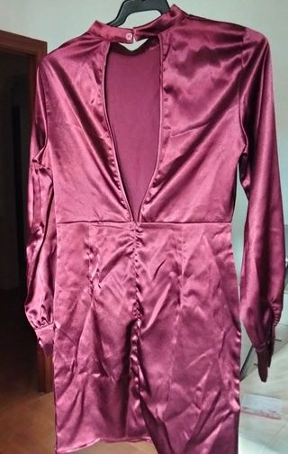 Vestido raso burdeos - Talla S