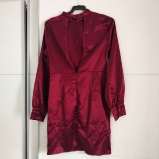 Vestido raso burdeos - Talla S