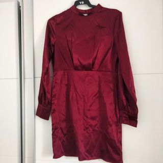 Vestido raso burdeos - Talla S