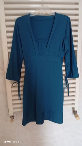 Vestito blu petrolio maniche 3/4
