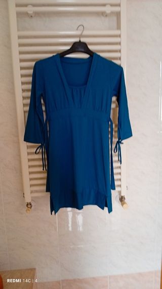 Vestito blu petrolio maniche 3/4