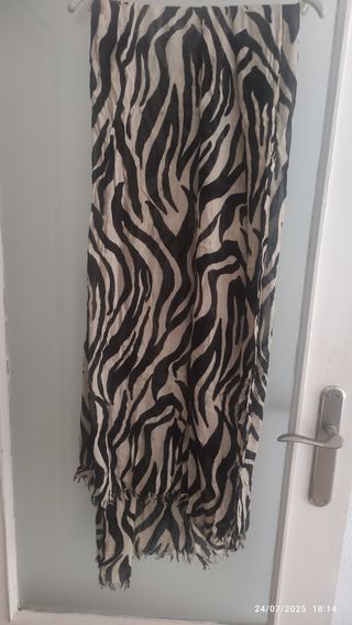 Foulard cebra algodón - beige/negro. Dos metros