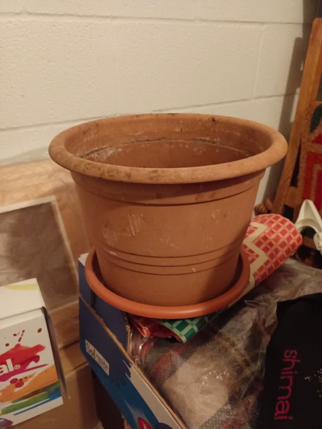 2 macetas marrones de plástico.30cm diámetro