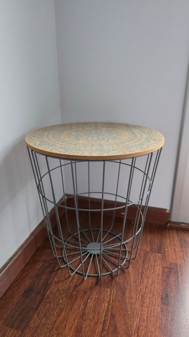 Mesita madera metal gris-marrón