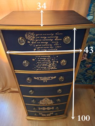 Comò e baule vintage nero e oro