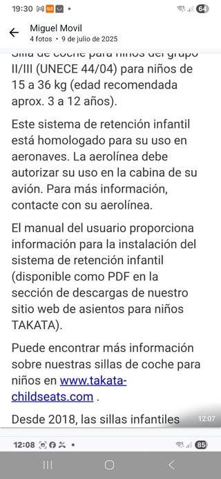 Silla seguridad coche Grupo 2/3, chollo