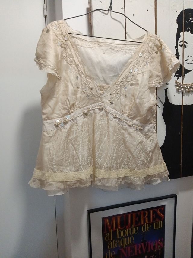 Blusa seda boho - beige