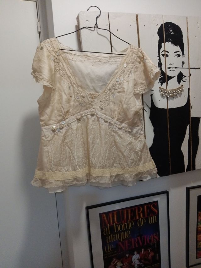 Blusa seda boho - beige