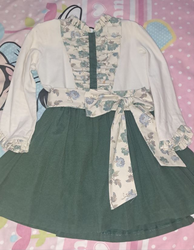 VESTIDO NIÑA VERDE-BEIG... MARCA NEKENIA.