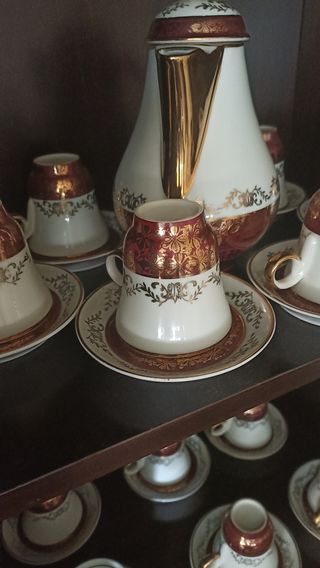 Juego café porcelana dorado-blanco Vintage 