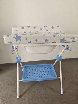 Bañera bebé plegable blanca y azul