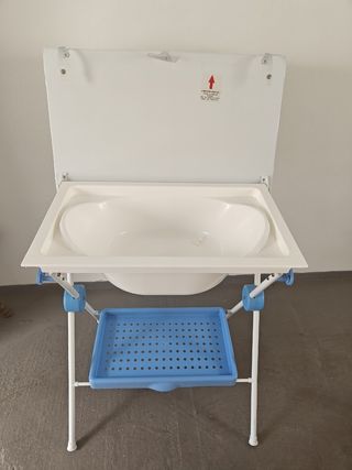 Bañera bebé plegable blanca y azul