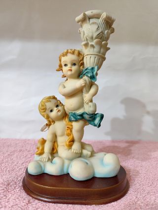 Portacandela angioletti - Ceramica e legno