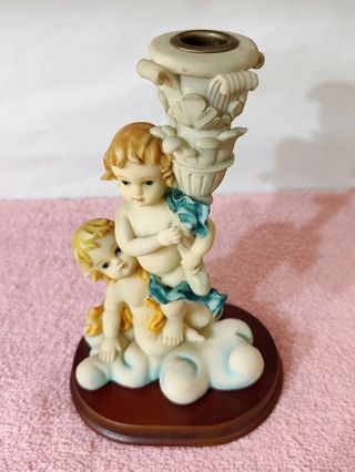 Portacandela angioletti - Ceramica e legno