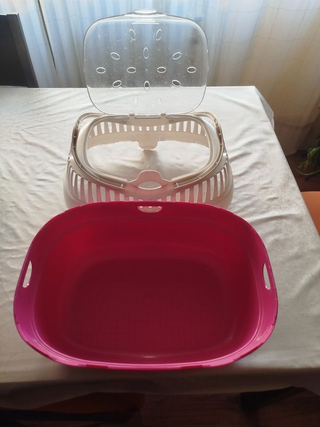 Transportín mascotas rosa-blanco