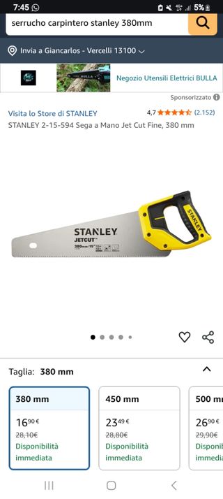 Sega Stanley 380mm JetCut - Nuova