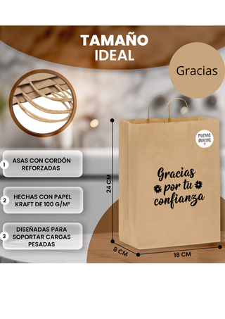 150 Bolsas Papel Kraft - 18x8x24cm