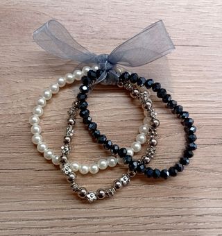 Pulseras perlas & cristal negro