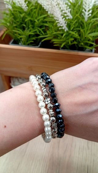 Pulseras perlas & cristal negro